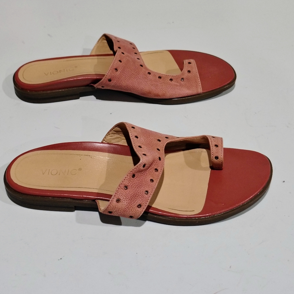 Vionic Women's Pink Leather Slip-On Sandals Size 10
